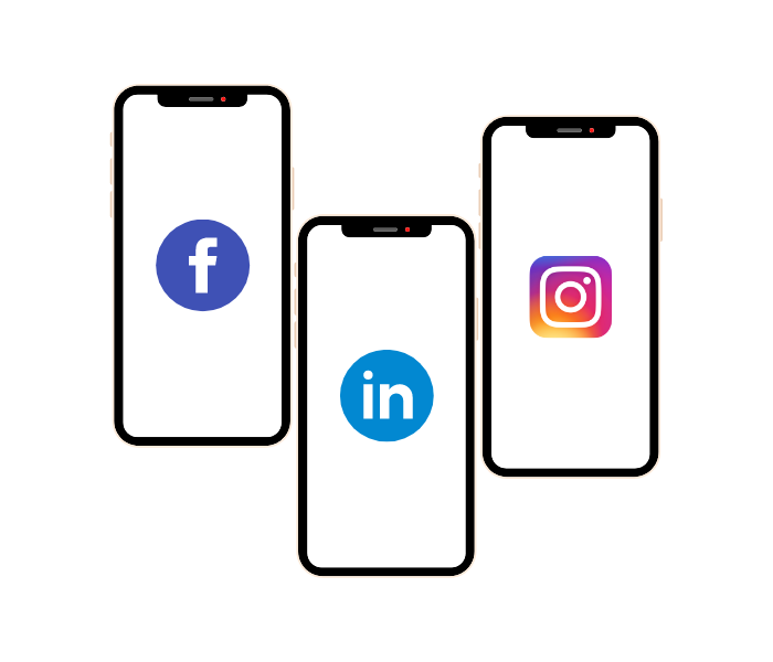 Téléphones avec les icônes de Facebook, Instagram et Linkedin